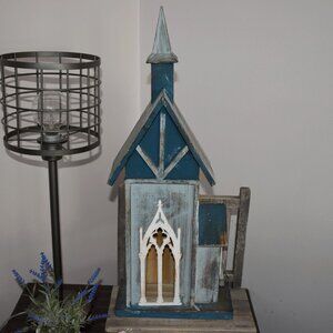 Vintage 2ft Tall Blue Wood Spring Rustic Southern Gothic Farmhouse Church Decor